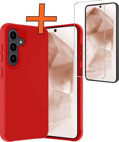 Hoes - Met Screenprotector - Geschikt voor Samsung Galaxy A55 - Sterk & Shockproof - Back Cover - Siliconen Case - Telefoon Hoes - Rood