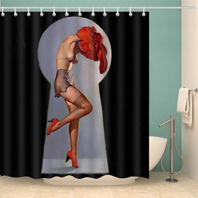 Aangepaste Anime Sexy 3D Gedrukte Douchegordijnen Vintage Amerikaans Meisje Schoonheid Waterdicht Polyester Decor Badkamergordijn 100W180H(CM)40x71in