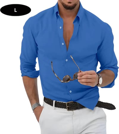 Bovista Overhemd Heren - Volwassenen - Lange Mouwen - Strijkvrij - Lange Mouw - Blauw - Maat L