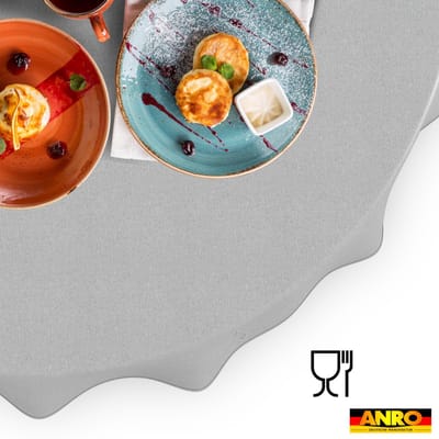 ANRO Tafelkleed Effen linnenlook Grijs Rond Ø100cm Met sierband Afwasbaar Waterafstotend