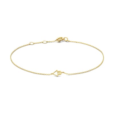 New Bling 9NBG-0666 Geelgouden Armbandje met vaste hanger - Fatima Handje - 7x4,5mm - Ankerschakel - 0,8mm - 16+1+1cm - 14 Karaat - Goud