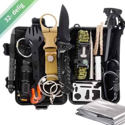 Trendmix Survival Kit 32-in-1 – Overlevingspakket & Noodpakket – Met Survival Mes, Vuurstarter, Zaklamp & Survival Tools