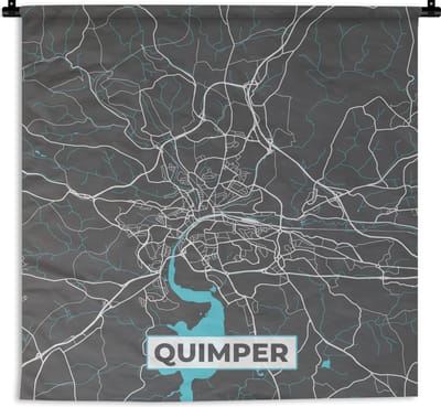 Wandkleed - Wanddoek - Quimper - Plattegrond - Frankrijk - Stadskaart - Kaart - 180x180 cm - Wandtapijt