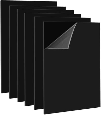6 stuks A3 zwart perspex blad, 2 mm dik acrylvel met beschermfolie voor afdrukken, knutselen, schilderen, display, fotolijst