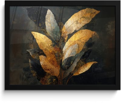Poster in lijst - Fotolijst 40x30 cm - Posters - Gouden Bladcompositie – Botanische Luxe - Posterlijst zwart - Decoratie - Wanddecoratie woonkamer - Muurdecoratie slaapkamer