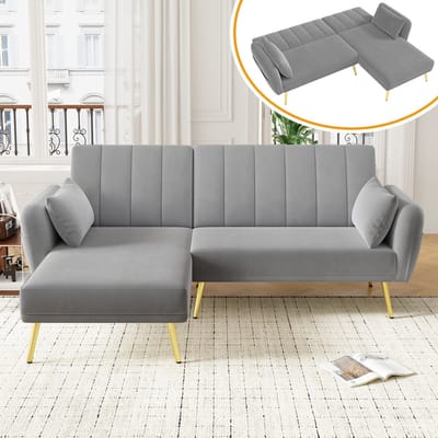 HAUSS SPOLE Bank - Klapbank - L-Vormig Hoekbank - Multifunctioneel Met Slaapfunctie & Wisselbare Chaise - 191,5 x 130,5 x 80 cm - Voor Woonkamer - Fluweel Grijs
