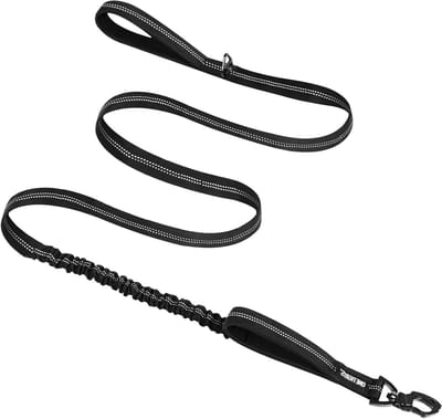152cm-188cm Bungee Jumping Design Dog Leash with Tiger Tooth Metal Clip and 2 Soft Padding Reflective Nylon - Suitable for Medium and Large Dogs Black