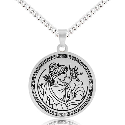 Griekse God Artemis Ketting - Zilverkleurige Mythologie Talisman - Roestvrij Staal - Olympus Cadeau - Pax Amare