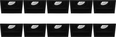 Spot Armatuur 10 Pack - Proma Domy Pro - GU10 Inbouwspot - Vierkant - Zwart - Aluminium - Verdiept - Kantelbaar - 105mm