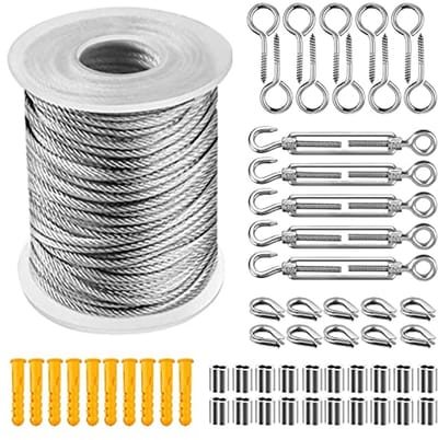 304 roestvrijstalen touwset voor buitengebruik - Nylon gecoate kabel met spanners en accessoires (20 m)