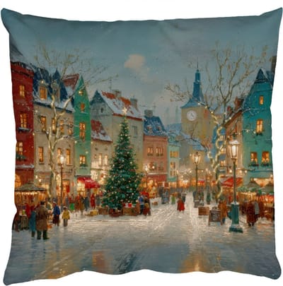 Sierkussens - Kussentjes Woonkamer - 50x50 cm - Kerstsfeer - Stadsplein - Kleurrijk