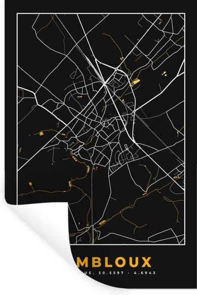 Muurstickers - Sticker Folie - Gembloux - Stadskaart - Goud - Kaart - Plattegrond - 20x30 cm - Plakfolie - Muurstickers Kinderkamer - Zelfklevend Behang - Zelfklevend behangpapier - Stickerfolie