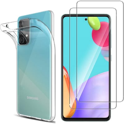 Hoesje Ultraslank geschikt voor Galaxy a52 backcover siliconen Transparant en 2 stuks ScreenProtector Gehard Glas
