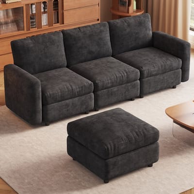 Guyii bank – Modulaire Hoekbank met Opbergruimte – Donkergrijs Fluweel – Comfortabele 4-Zits bank met Voetensteun – Totale breedte bank 229 cm sofa