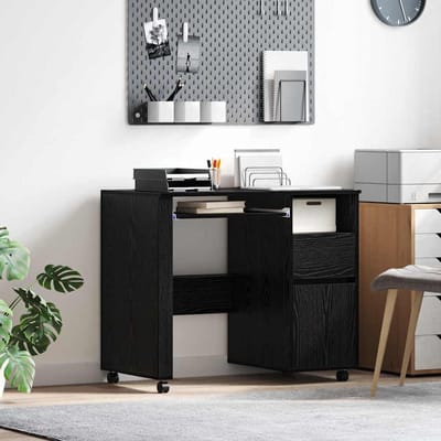 vidaXL - Bureau - met - Wielen - Zwart - Eiken - Bewerkt - hout - 91 - x - 50 - x - 77 - cm