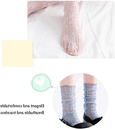 Dames Fishnet Kousen met Kant en Ruffles - Elegante Ankle Socks voor een Speelse Look