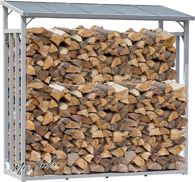 Mrs. Jones aluminium brandhoutrek 143 x 70 x 145 cm - tuin brandhoutopslag - 14 m3 brandhoutopslag stapelhulp buiten .