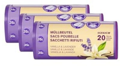 Multifunctionele scheurvaste vuilniszakken met trekkoord - 35 liter - Vanilla & Lavendel - 60 zakken