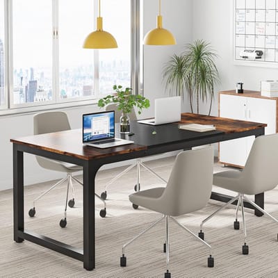 Bureau 160 x 80 x 75 cm grote computertafel set van 2 – industriële werktafel met stabiel metalen frame, bureautafel voor thuiskantoor, kantoor en vergaderruimte – rustiek bruin zwart – Dader