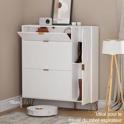 UEV Kantelbare schoenenkast, schoenenrek voor 16 paar schoenen, schoenenopslag, verborgen plank en laarzenkast aan de zijkant (wit)