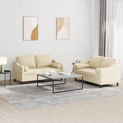 vidaXL - 2-delige - Loungeset - met - kussens - stof - crèmekleurig