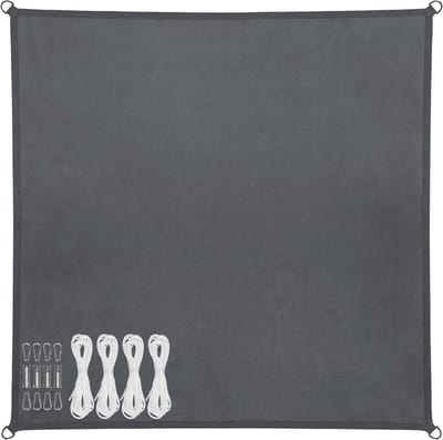 Abbey Camp Schaduwdoek - PES - 3 x 3 m - Grijs - Zonnedoek - RVS Ringen - Sunshade