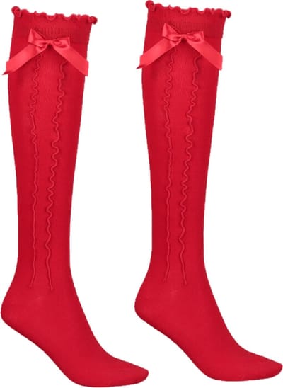 Haus Huberts Oktoberfest Kniekousen Dames - Met Strik - Rood - Tiroler Kousen - Oktoberfest Dames - Maat 35-38