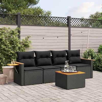 vidaXL - 5-delige - Loungeset - met - kussens - poly - rattan - zwart