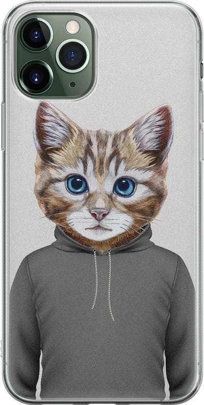 Leuke Telefoonhoesjes - Hoesje geschikt voor iPhone 11 Pro - Kat schattig - Soft case - TPU - Kat - Grijs