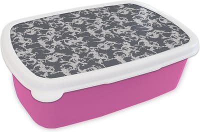 Broodtrommel Roze - Lunchbox - Brooddoos - Patronen - Zwart Wit - Camouflage - 18x12x6 cm - Kinderen - Meisje
