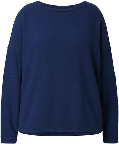 Ulla Popken - Dames - Sweatshirt open randen geribd ronde hals lange mouwen - Inktblauw - Maat 54+
