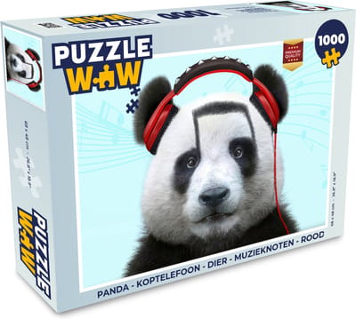 Puzzel Panda - Koptelefoon - Dier - Muzieknoten - Rood - Legpuzzel - Puzzel 1000 stukjes volwassenen