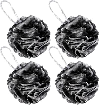 4 Stuks Grote Badspons,Body Scrubber Mesh Poef,Loofah Douche Puff,Douchespons voor Vrouwen en Mannen,Extra Groot,Zacht Gaas,Zachte Duurzame Extra Grote,voor Peeling en Kalmering van de Huid (Zwart)