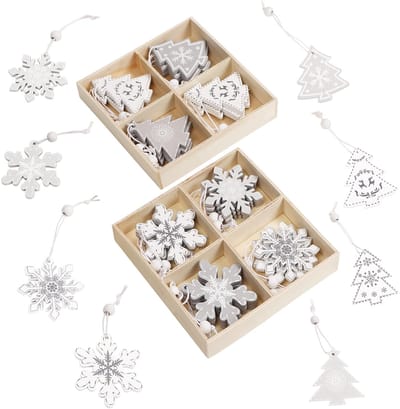 Unyqoos ® Unieke Houten Kerstdecoratieset met Sneeuwvlok- en Boomontwerpen voor Feestelijke Versieringen