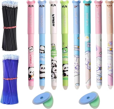 8-delige set uitwisbare pennen 0.5mm met 40 navullingen en 4 gummetjes - Schattige pennen voor school, kantoor, tekenen en notities