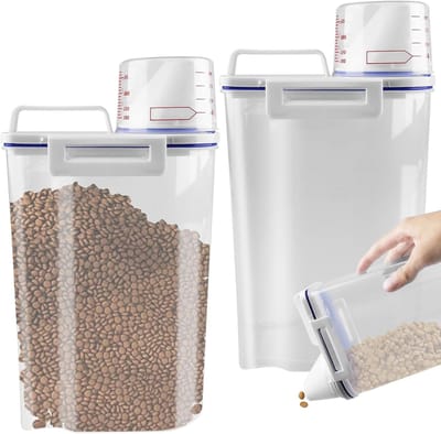 Luchtdichte Opbergdozen met Maatbeker: 2x 2.5L Plastic Dispenser voor Droogvoer, Rijst en Meel