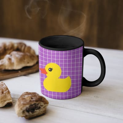 Magische Mok - Foto op Warmte Mokken - Koffiemok - Tekst - Eend - Paars - Magic Mok - Beker - 350 ML - Theemok - Mok met Tekst