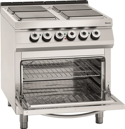 Bartscher Fornuis EO - Elektrisch - 4 Kookplaten 4kW - Elektrische Oven 2/1 GN - 800x900x900mm - Horeca Oven - Horeca Fornuis
