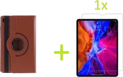 Book Cover Geschikt voor: Samsung Galaxy Tab A7 10.4 (2020) Multi Stand Case - 360 Draaibaar Tablet hoesje - Tablethoes - Bruin + 1x Screenprotector