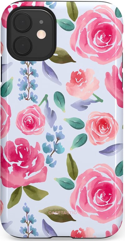 Casetastic hoesje geschikt voor Apple iPhone 11 - Dubbellaagse bescherming - Aquarel Bloemendroom - Fashion Case - Lichtblauw Lichtroze