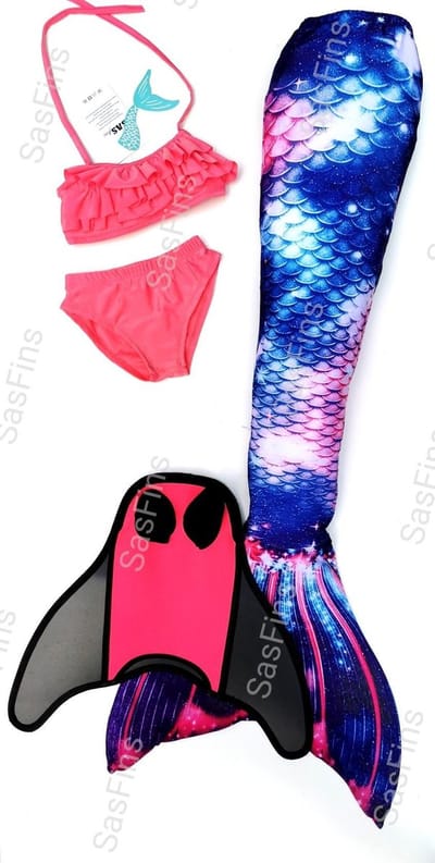 Zeemeermin staart set| Mermaid staart, Bikiniset en Monovin | Purple Stars maat 120 | Staartpuntbescherming!