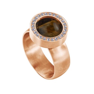 Quiges RVS Schroefsysteem Ring met Zirkonia Rosékleurig Mat 16mm met Verwisselbare Tijgersoog Bruin 12mm Mini Munt