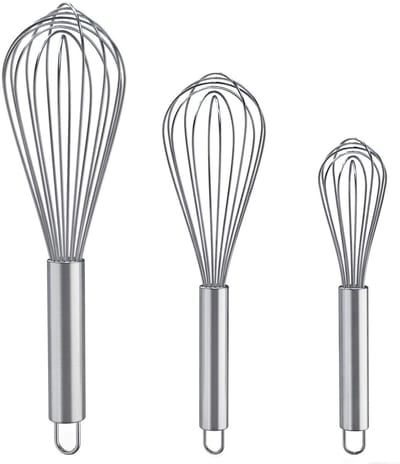 QTTVBTNA -3-delige RVS Garde Set – Ballongarde van Roestvrij Staal 8"/10"/12" – Handmixer voor Kloppen, Roeren en Mixen – Duurzaam Keukengerei voor Bakken en Koken