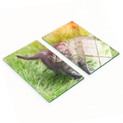 Duurzame en stijlvolle glazen borden met een katten- en paardenbloemmotief, 2x30x52 cm