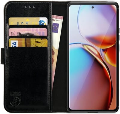 Rosso Element Book Case Wallet Hoesje Geschikt voor Motorola Edge 40 Pro | Portemonnee | 3 Pasjes | Magneetsluiting | Stand Functie | Zwart
