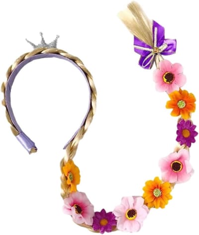 Prinsessenhaarband met lange vlechten en paarse pruik, ideaal voor verjaardagsfeest en cosplay-kostuums, trendy haaraccessoire voor meisjes