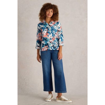 White Stuff Sophie Organic Cotton Shirt Ivory Print Maat: 10 | Longsleeves Outlet | Dames | Blauw