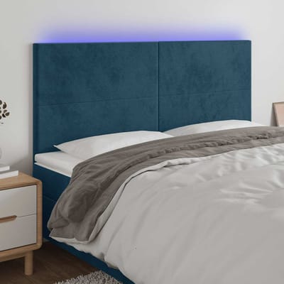 vidaXL - Hoofdbord - LED - 200x5x118/128 - cm - fluweel - donkerblauw