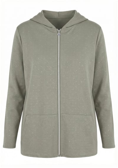 MIAMODA - Dames - Sweatvest Loose Fit capuchon rits - Rietgroen - Maat 42