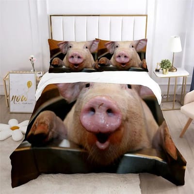 Varken Dekbedovertrek 3-delig Mooi Dierenprint Beddengoed Set Schattige Huisdier Dekbedovertrek King Voor Kinderen Jongens Meisje Kinderen Slaapkamer Decor 155x215cm 3pcs